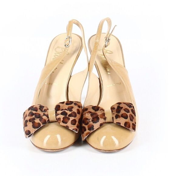 Leather 4” Heel. Cream With Leopard Bow Rockabilly Pin Up Style. Butter Brand - Picture 1 of 8